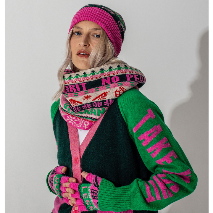 *PRE ORDER* Do No Harm Take No Shit Lambswool Cardigan in Kelly Green & Bubblegum