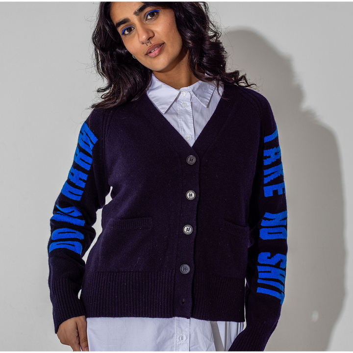 *PRE ORDER* Do No Harm Take No Shit Lambswool Cardigan in Navy & Klein