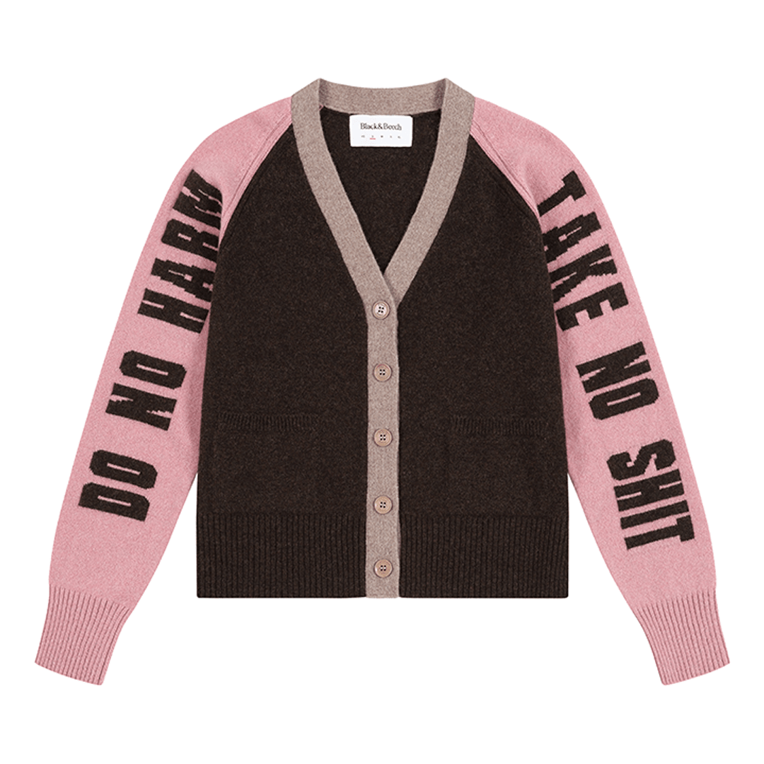 【平本蓮着用】NO MAINTENANCE shaggy cardigan Do No Harm Take No Shit Lambswool Cardigan in Cocoa & Calamine