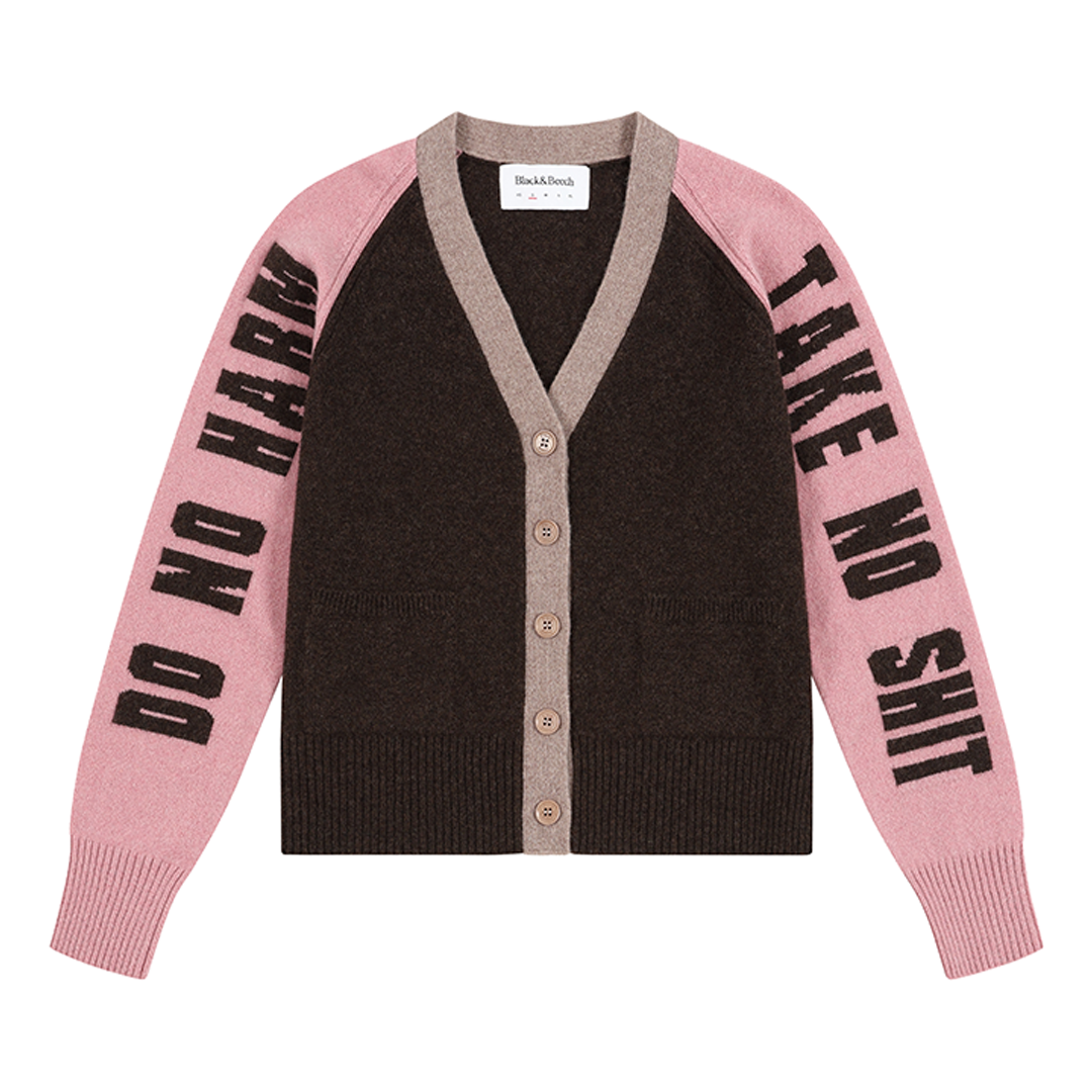 *PRE-ORDER* Do No Harm Take No Shit Lambswool Cardigan in Cocoa & Calamine