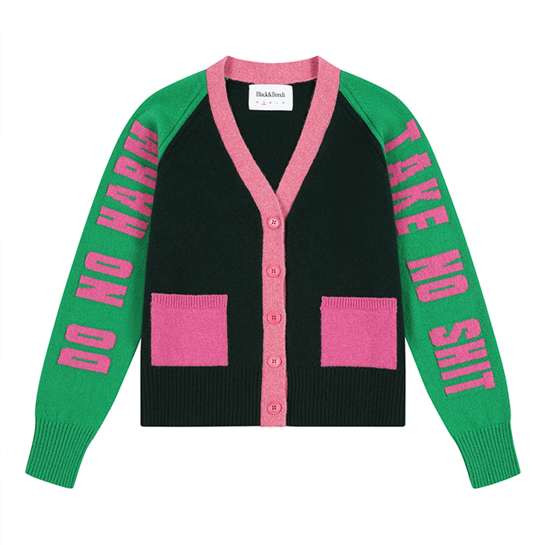 Do No Harm Take No Shit Lambswool Cardigan in Kelly Green