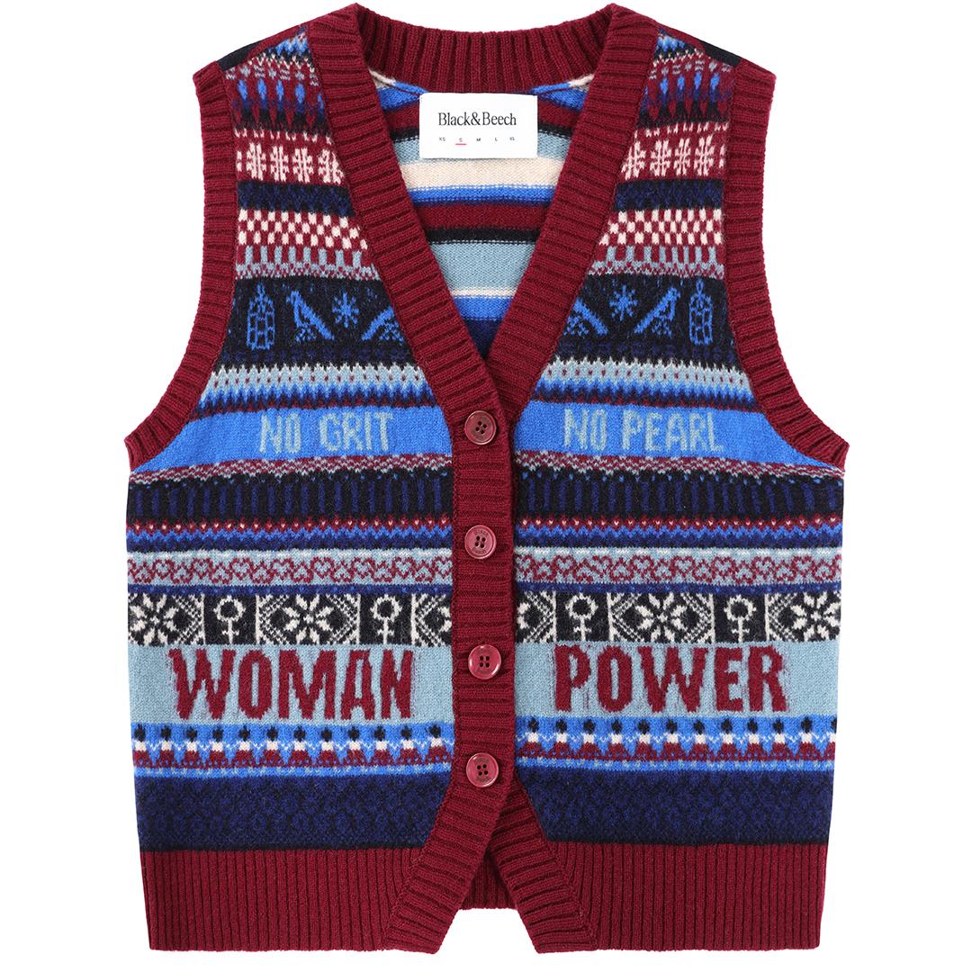 *PRE ORDER* Reversible Fairisle Lambswool Waistcoat in Klein & Claret