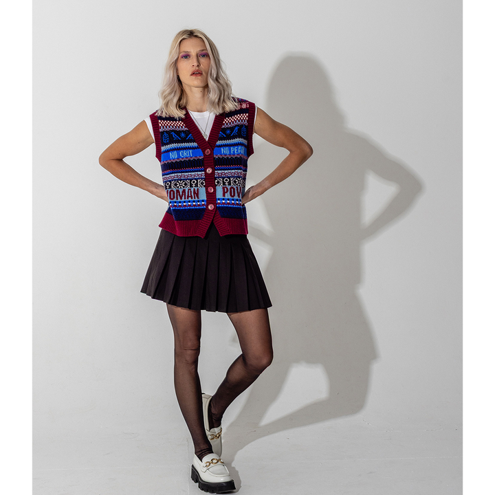 *PRE ORDER* Reversible Fairisle Lambswool Waistcoat in Klein & Claret