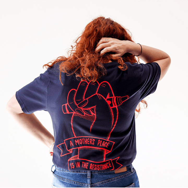 A Mother's Place is in the Resistance Navy T-Shirt T-shirts Black & Beech