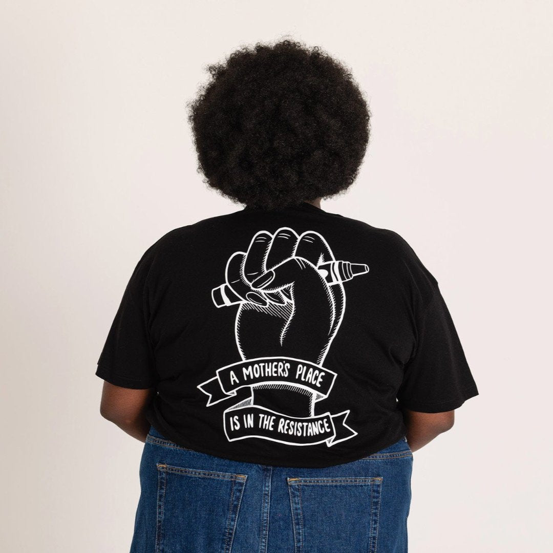 A Mothers Place is in the Resistance Black Tee T-shirts Black & Beech