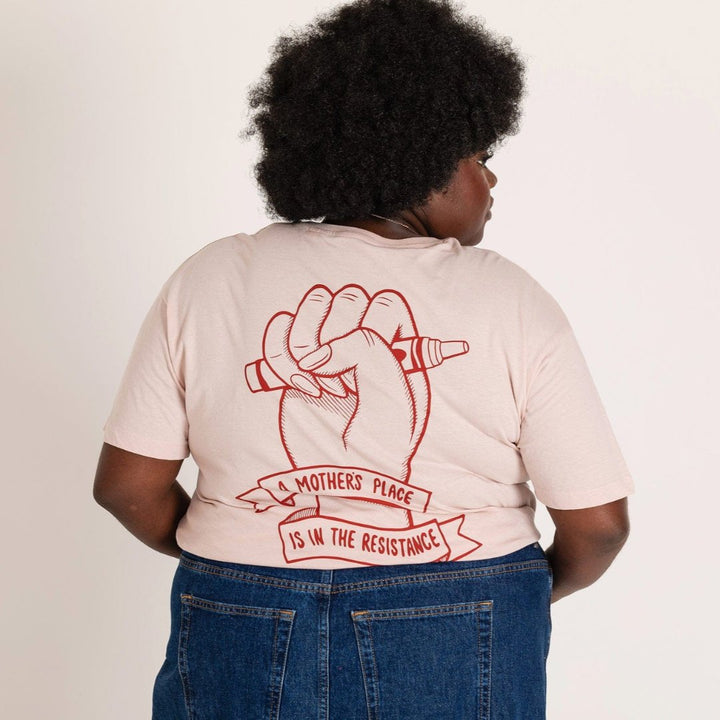 A Mothers Place is in the Resistance Dusky Pink T Shirt T-shirts Black & Beech