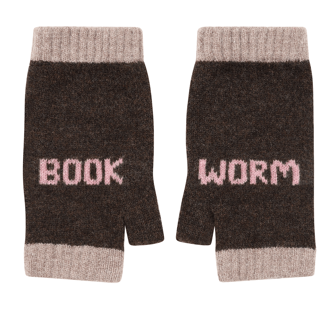 Book Worm Mittens in Cocoa with Calamine Gloves & Mittens Black & Beech