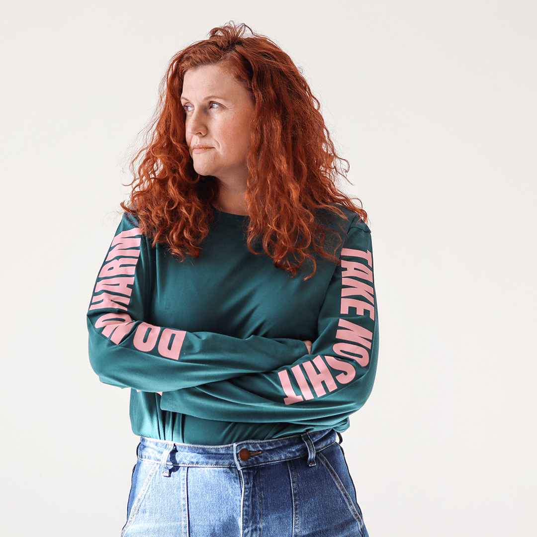 Do No Harm Take No Shit Long Sleeve T-shirt in Green T-shirts Black & Beech