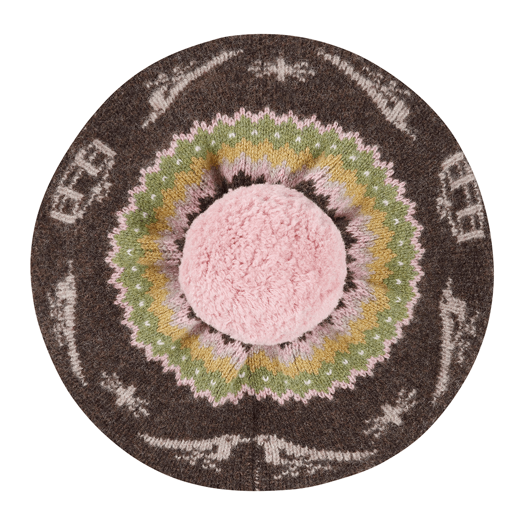 Fairisle Beret Tam in Cocoa Hats Black & Beech