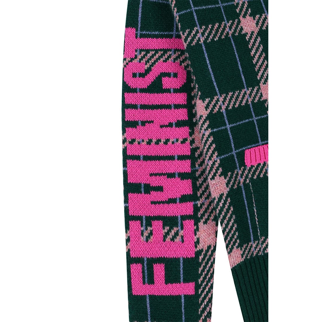 Feminist Killjoy Lambswool Cardigan in Forest Green & Neon Pink Cardigans Black & Beech