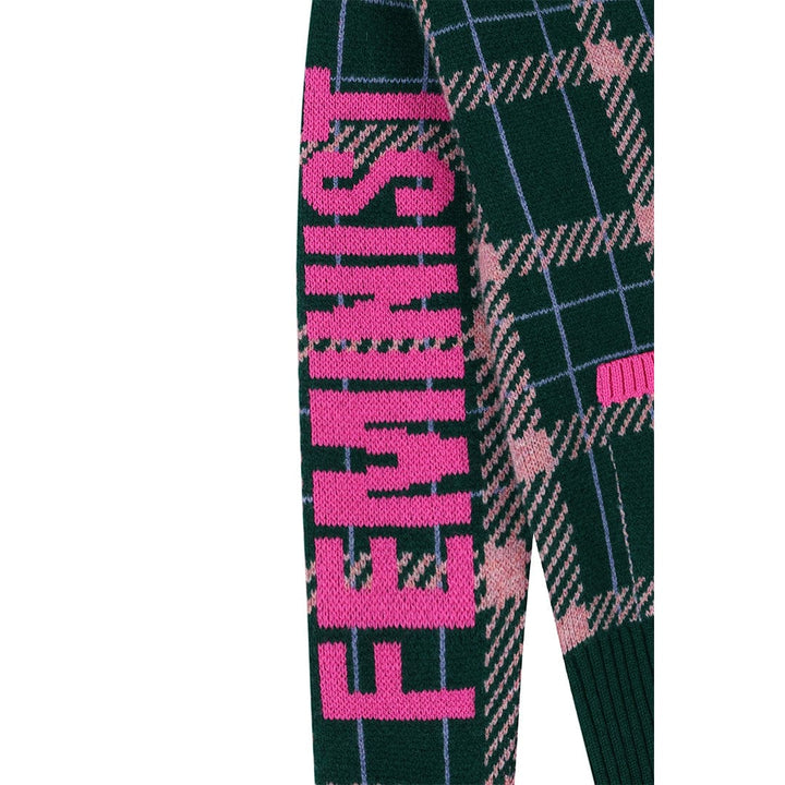 Feminist Killjoy Lambswool Cardigan in Forest Green & Neon Pink Cardigans Black & Beech