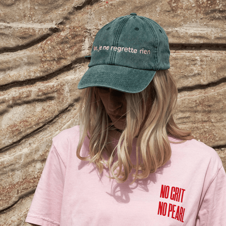 Non, Je Ne Regrette Rien Baseball Cap in Stonewash Green baseball cap Black & Beech