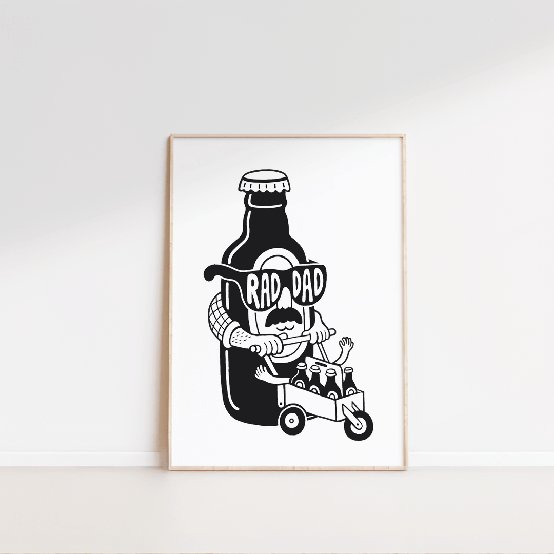 Rad Dad Beer Art Print Artwork Black & Beech