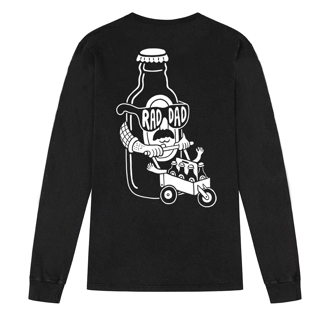 RAD DAD Beer Long Sleeve T-Shirt In Stonewash Black Men's T-Shirts Black & Beech