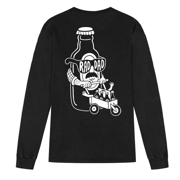 RAD DAD Beer Long Sleeve T-Shirt In Stonewash Black Men's T-Shirts Black & Beech