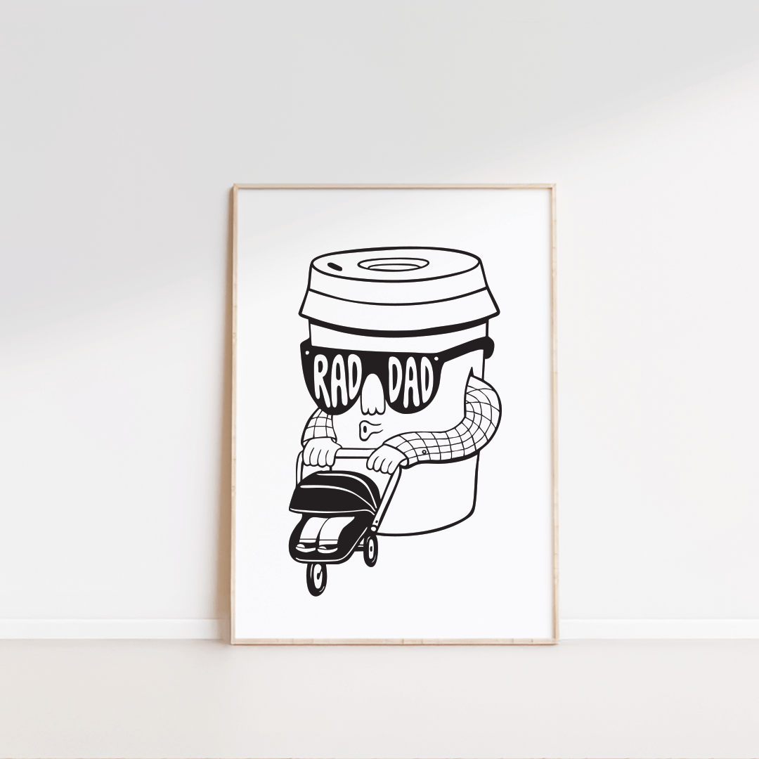 Rad Dad Coffee Art Print Artwork Black & Beech