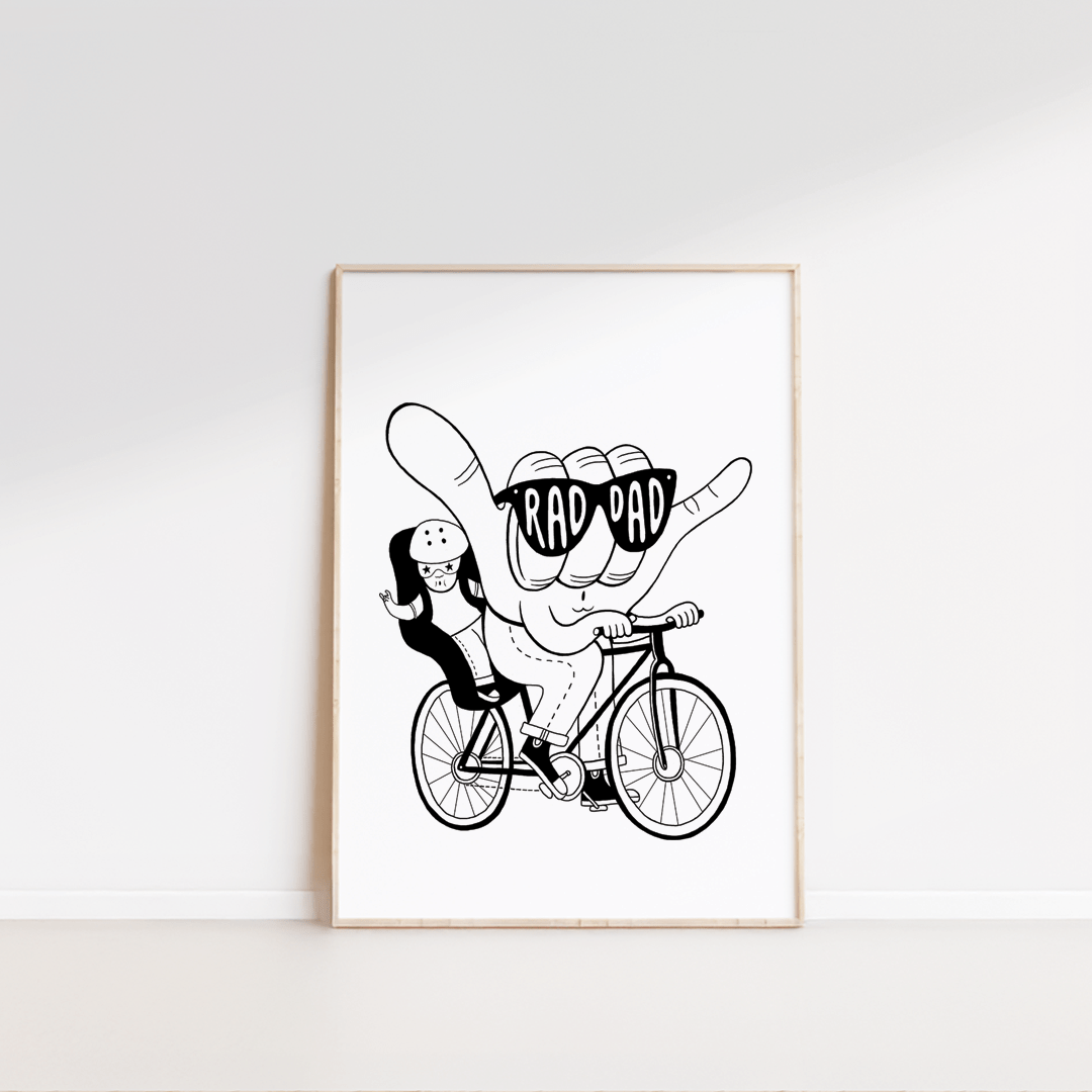 Rad Dad Cycles Art Print Artwork Black & Beech