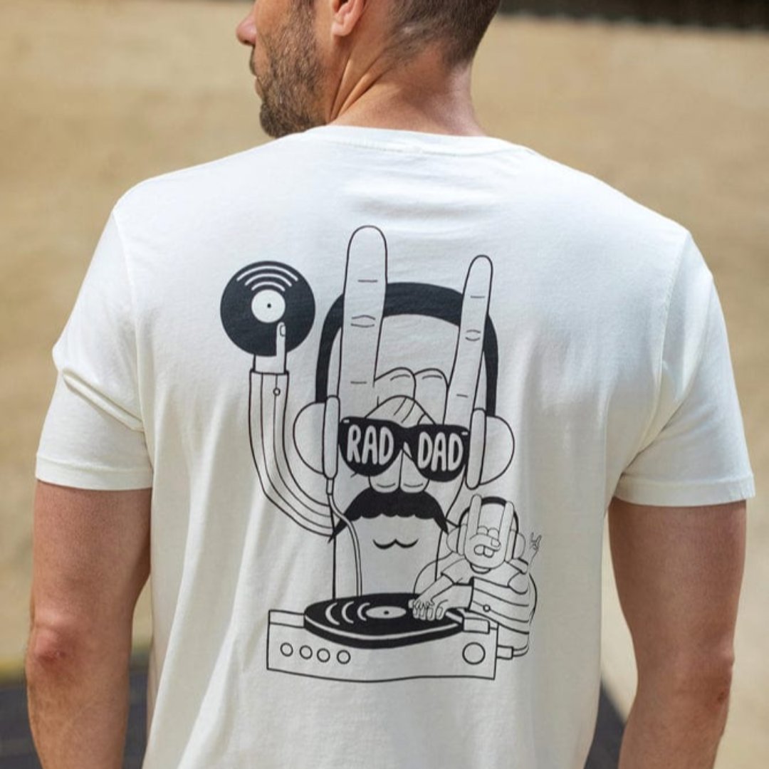 RAD DAD Music T-Shirt in Stone Washed White T-shirts Black & Beech