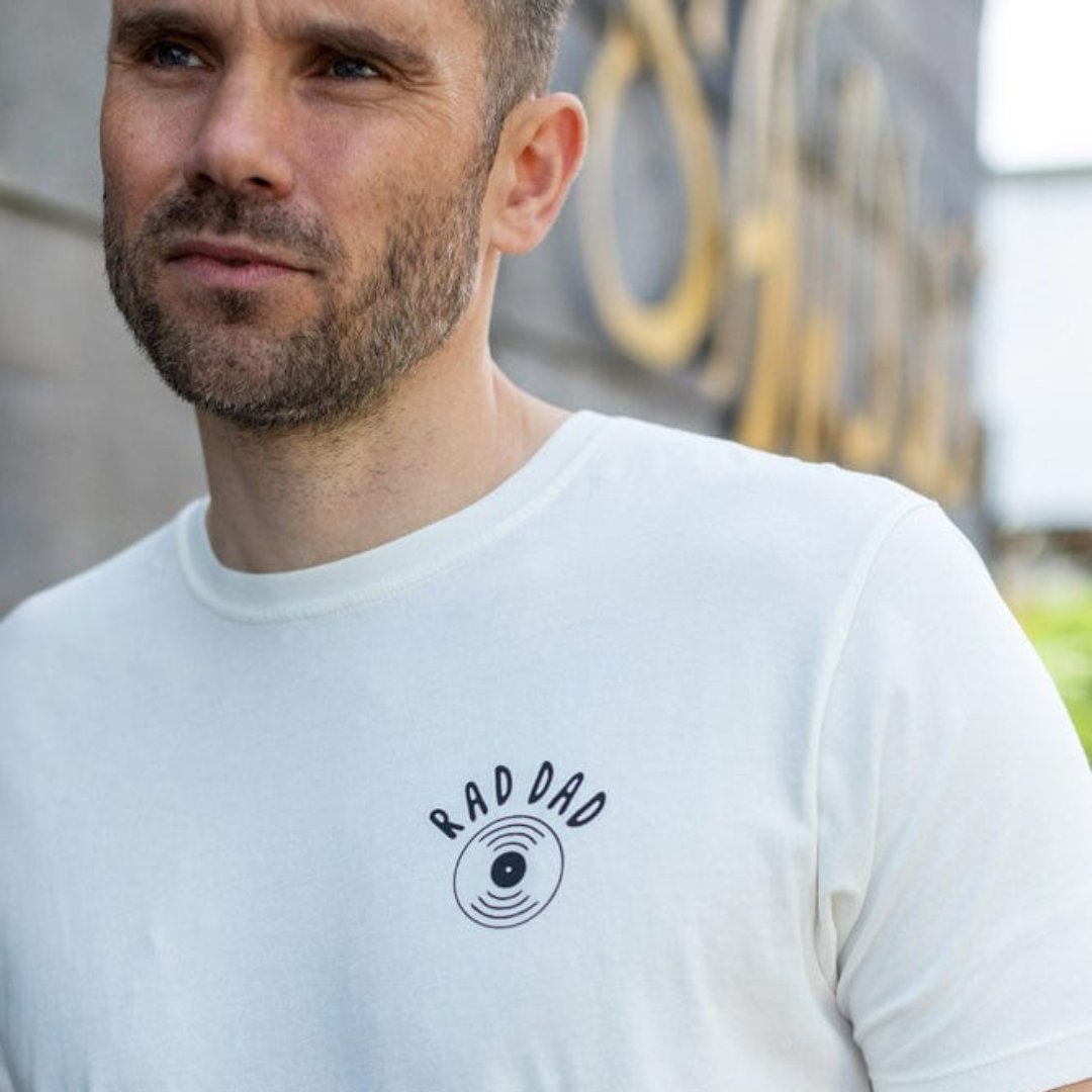 RAD DAD Music T-Shirt in Stone Washed White T-shirts Black & Beech