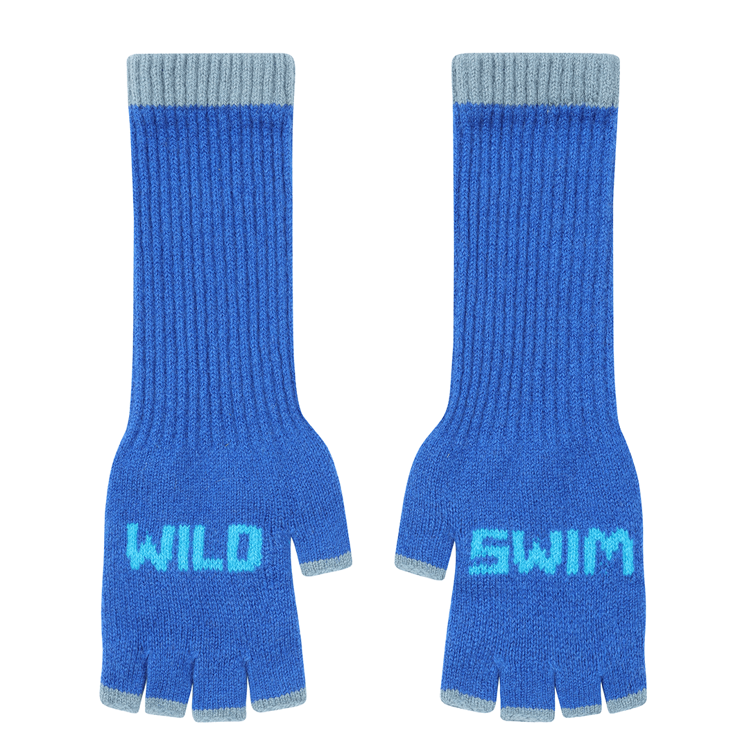 Wild Swim Fingerless Gloves in Klein Blue & Neon Blue Gloves & Mittens Black & Beech