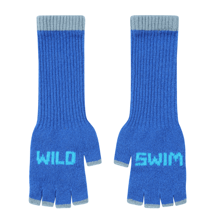 Wild Swim Fingerless Gloves in Klein Blue & Neon Blue Gloves & Mittens Black & Beech