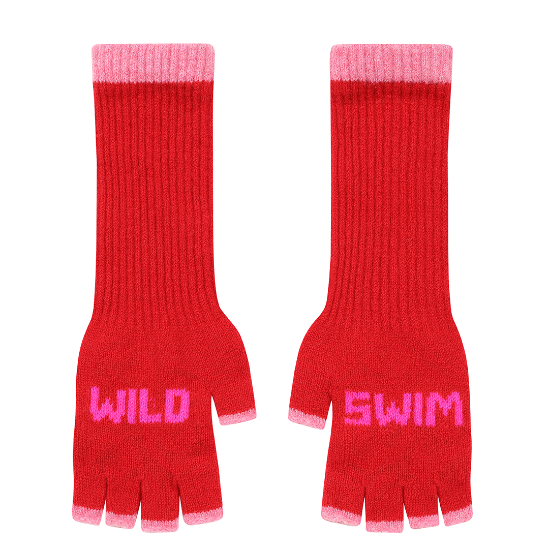 Wild Swim Fingerless Gloves in Rouge & Neon Pink Gloves & Mittens Black & Beech