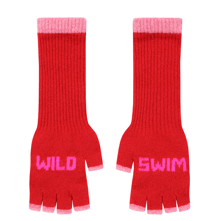 Wild Swim Fingerless Gloves in Rouge & Neon Pink Gloves & Mittens Black & Beech