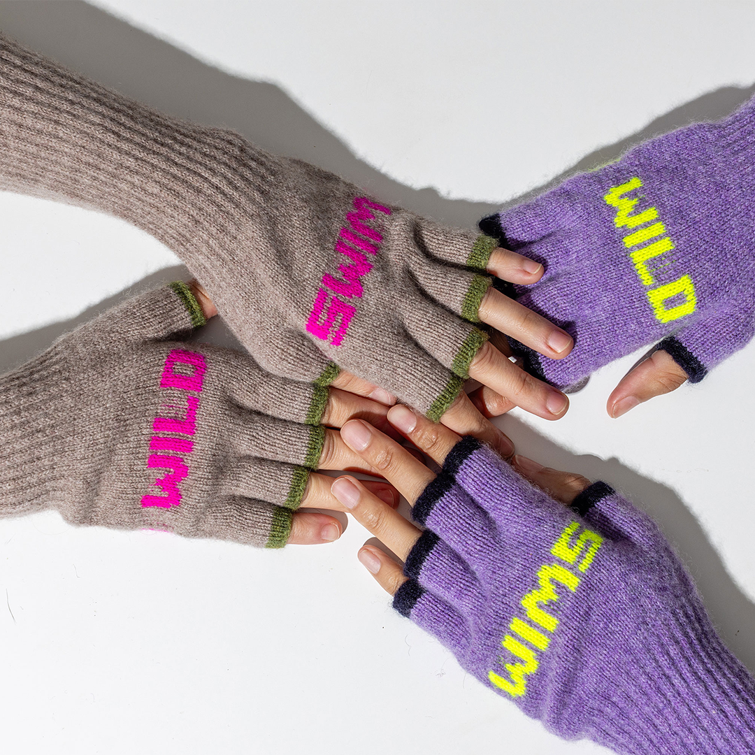 Wild Swim Fingerless Gloves in Mushroom & Neon Pink