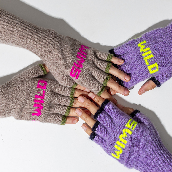 Wild Swim Fingerless Gloves in Mushroom & Neon Pink