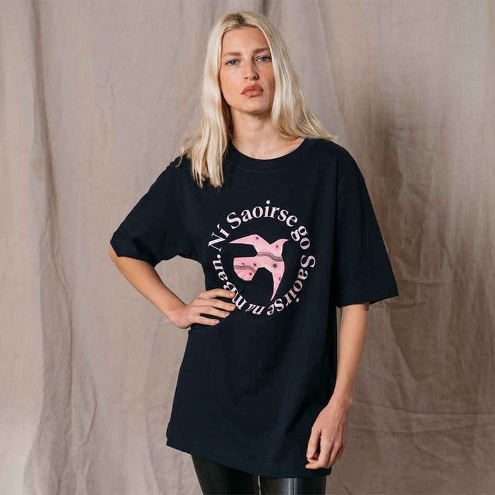 Ní Saoirse go Saoirse na mBan Navy Heavyweight T Shirt Black & Beech