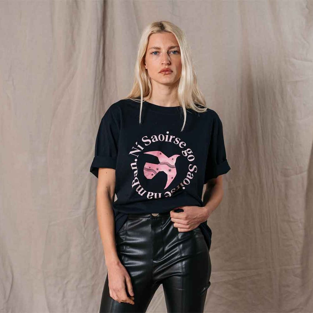 Ní Saoirse go Saoirse na mBan Navy Heavyweight T Shirt Black & Beech