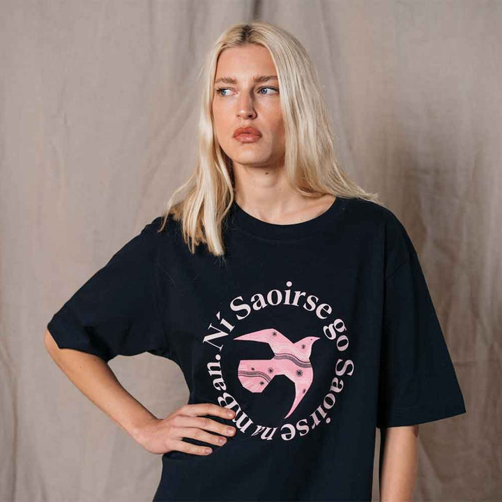 Ní Saoirse go Saoirse na mBan Navy Heavyweight T Shirt Black & Beech