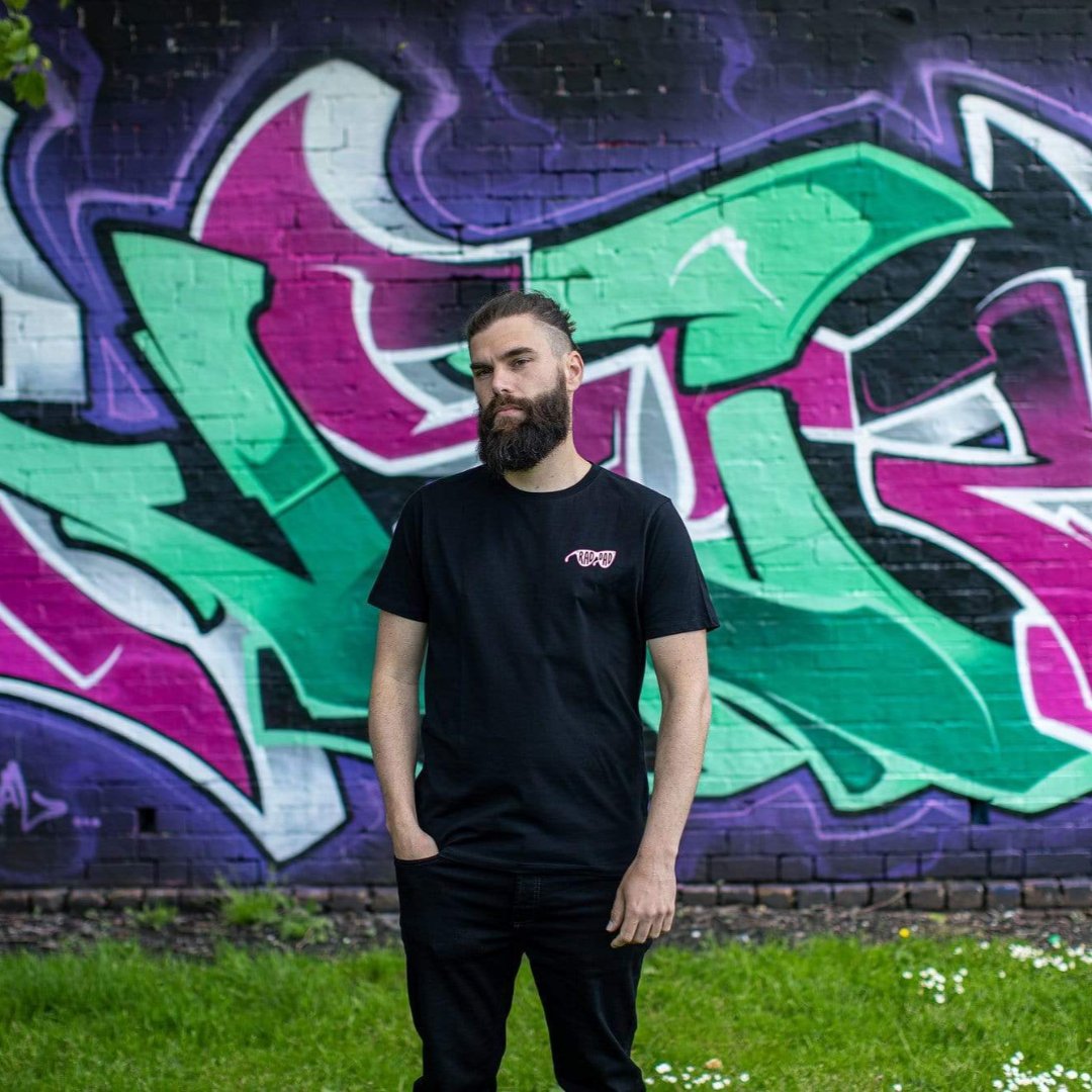 RAD DAD Cycles T-Shirt – Black with Pink Print Black & Beech