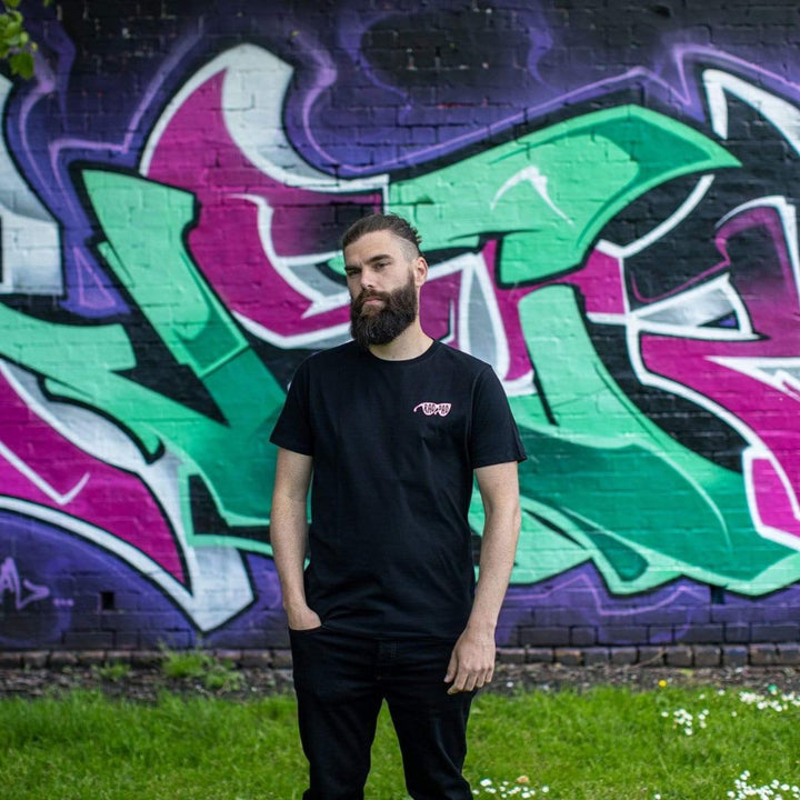 RAD DAD Cycles T-Shirt – Black with Pink Print Black & Beech