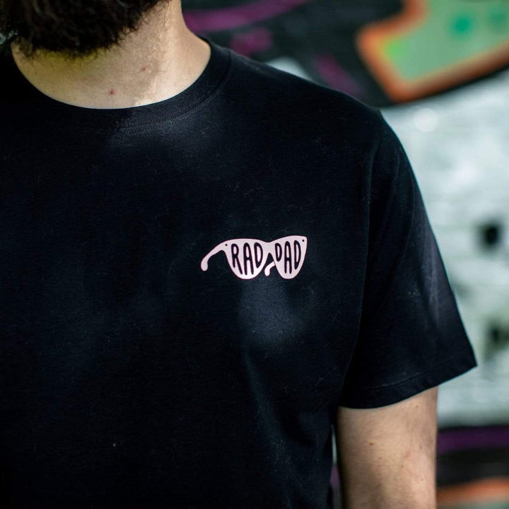 RAD DAD Cycles T-Shirt – Black with Pink Print Black & Beech