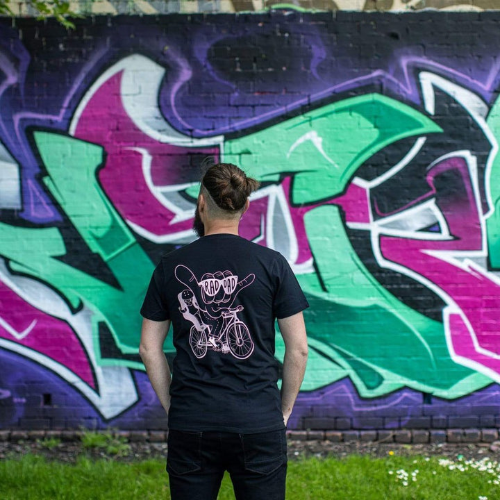 RAD DAD Cycles T-Shirt – Black with Pink Print Black & Beech