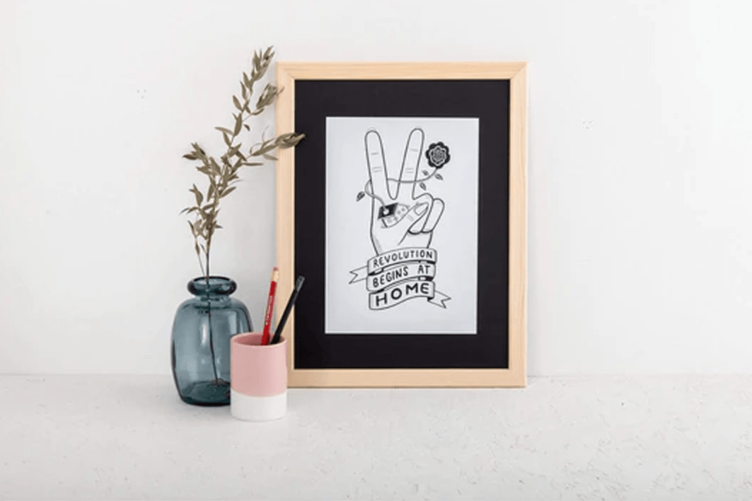 Revolution Begins at Home A4 Print Black & Beech