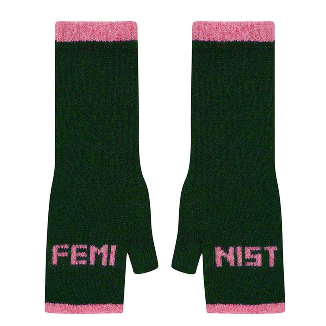 Feminist Fingerless Mittens 26 - Black & Beech