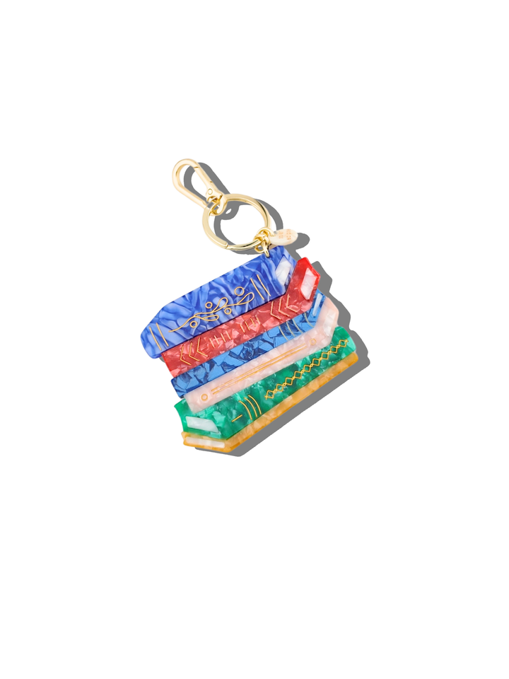 PREORDER - Hand-painted Book Stack Bag Charm + Keychain | Eco-Friendly