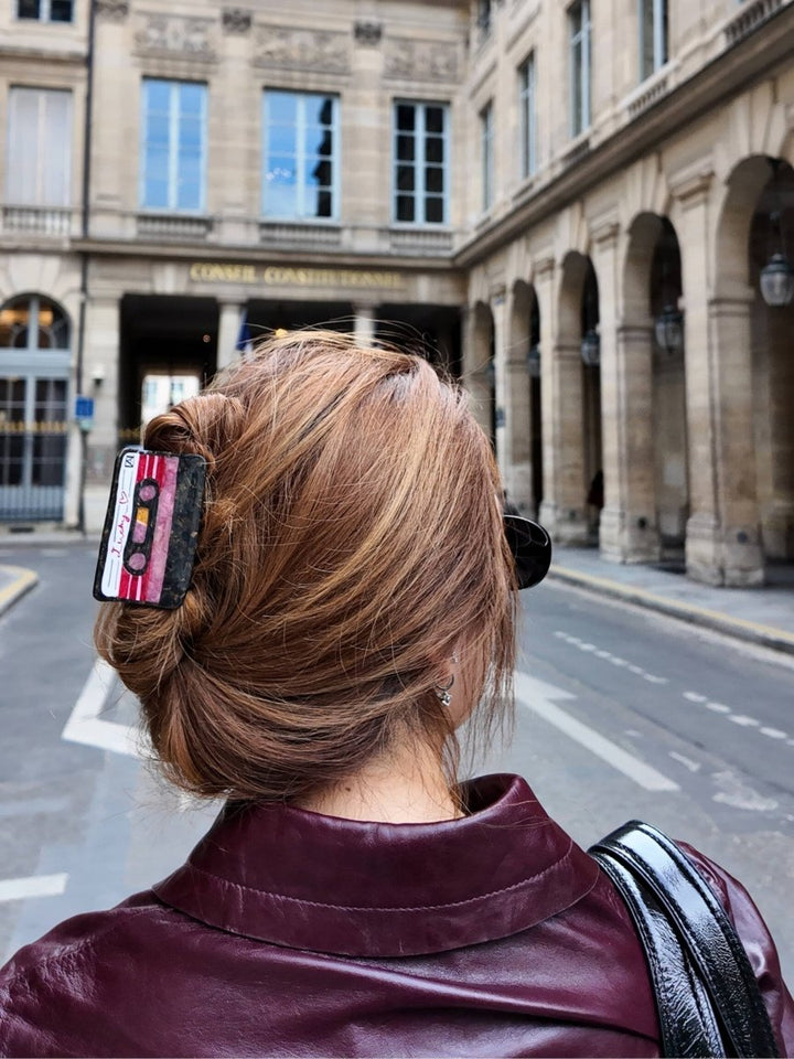 PREORDER - Hand - painted Lucky Cassette Claw Hair Clip - Black & Beech
