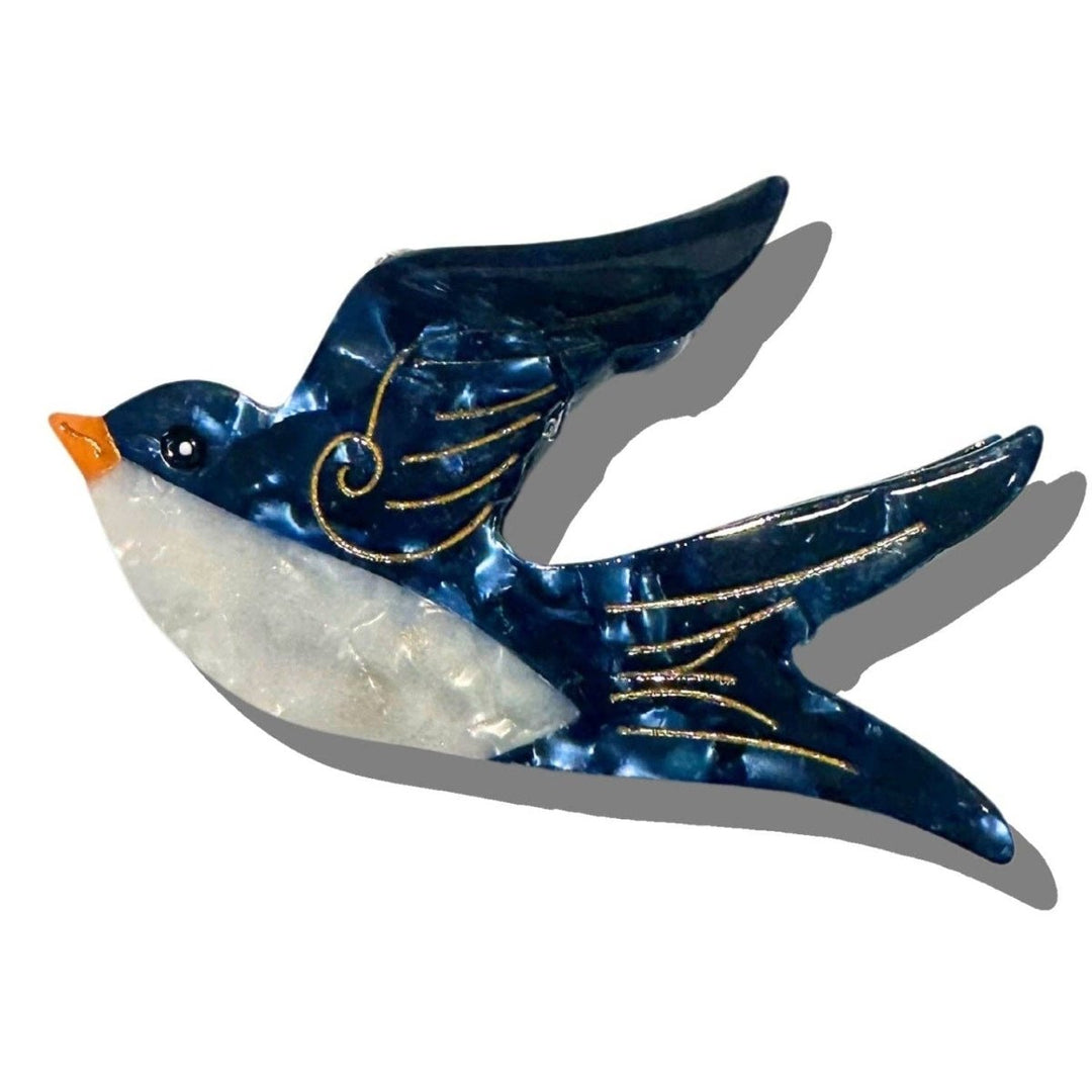 Hand - painted Swallow Bird Claw Hair Clip - Black & Beech