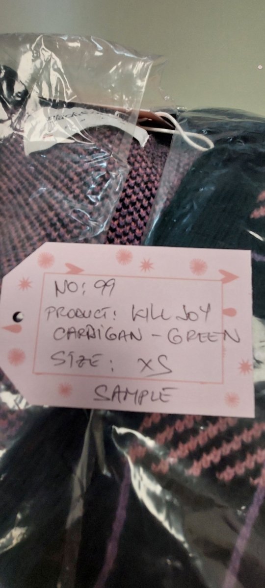 SAMPLE SALE Feminist Killjoy Lambswool Cardigan in Forest Green &amp; Neon Pink - Black &amp; BeechXS