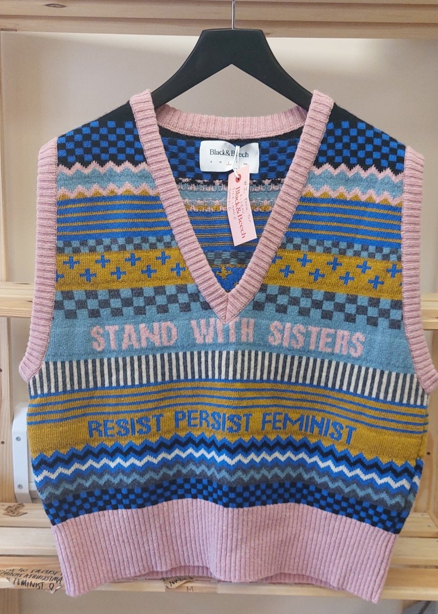 Sample Sale - Patchwork Lambswool Tank Top in Klein Blue size L - Black & Beech