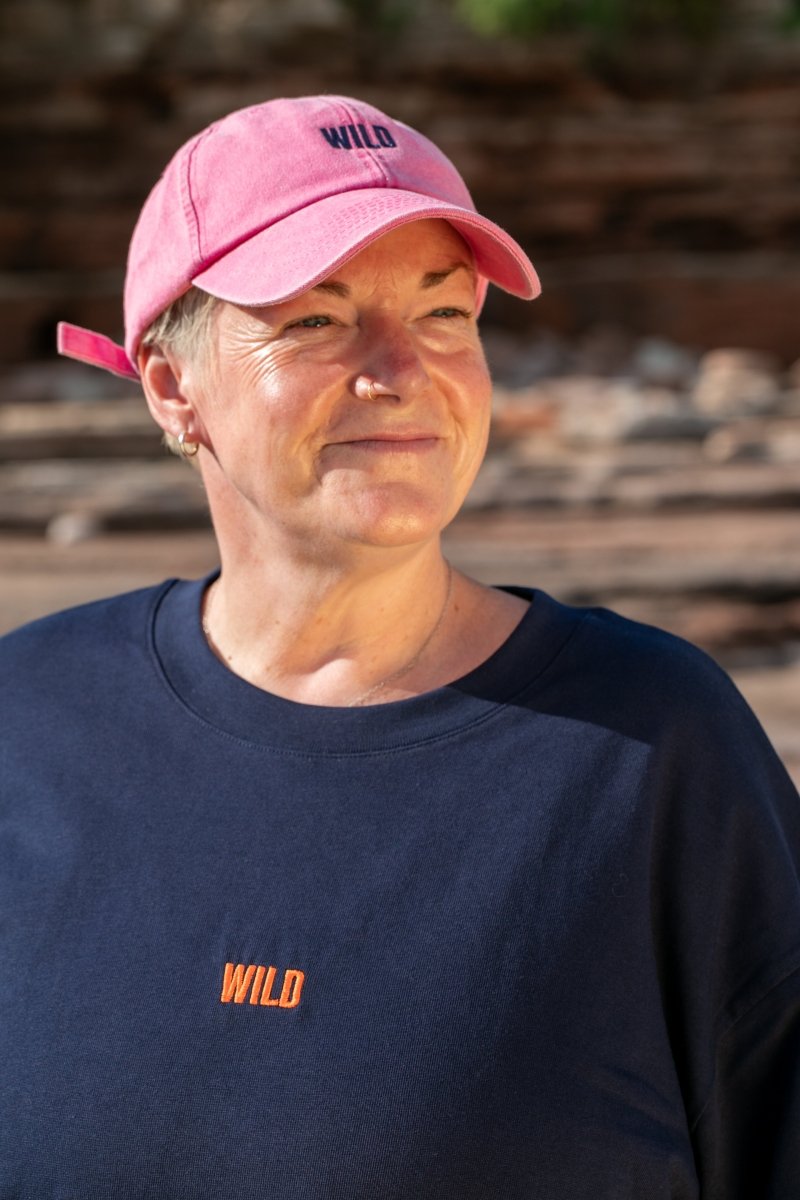 Wild Embroidered T-shirt - PREORDER - Black & BeechNavy with Orange Thread