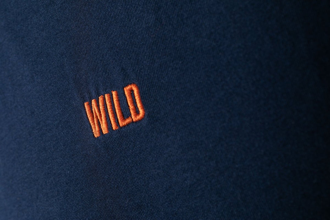 Wild Embroidered T-shirt - PREORDER - Black &amp; BeechNavy with Orange Thread