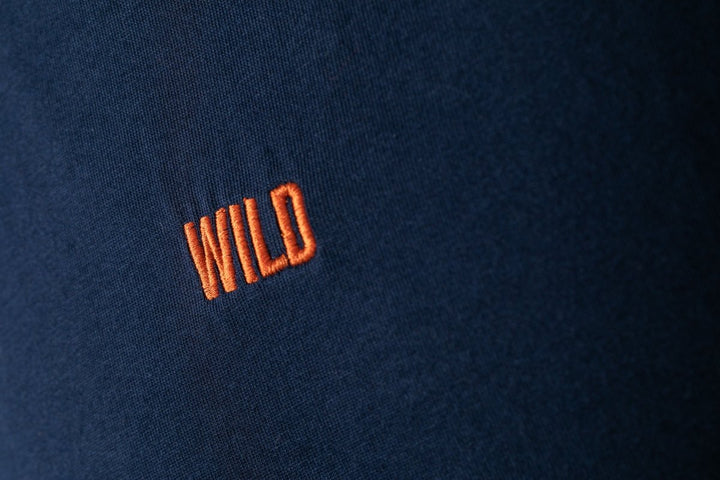 Wild Embroidered T-shirt - PREORDER - Black &amp; BeechNavy with Orange Thread