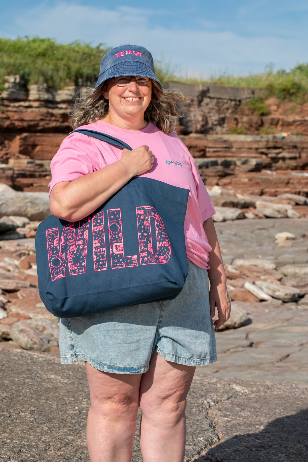 Wild Swim Tote Bag in Teal &amp; Neon Pink