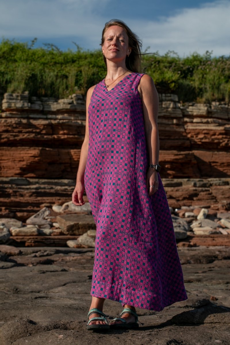 Easy-fit Organic Cotton Summer Dress in Fuchsia & Teal - Black & Beech1