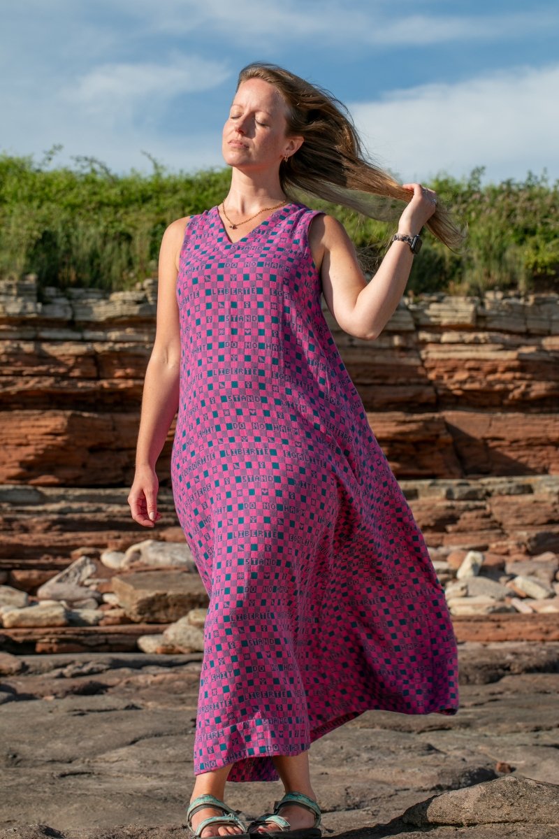 Easy-fit Organic Cotton Summer Dress in Fuchsia &amp; Teal - Black &amp; Beech1