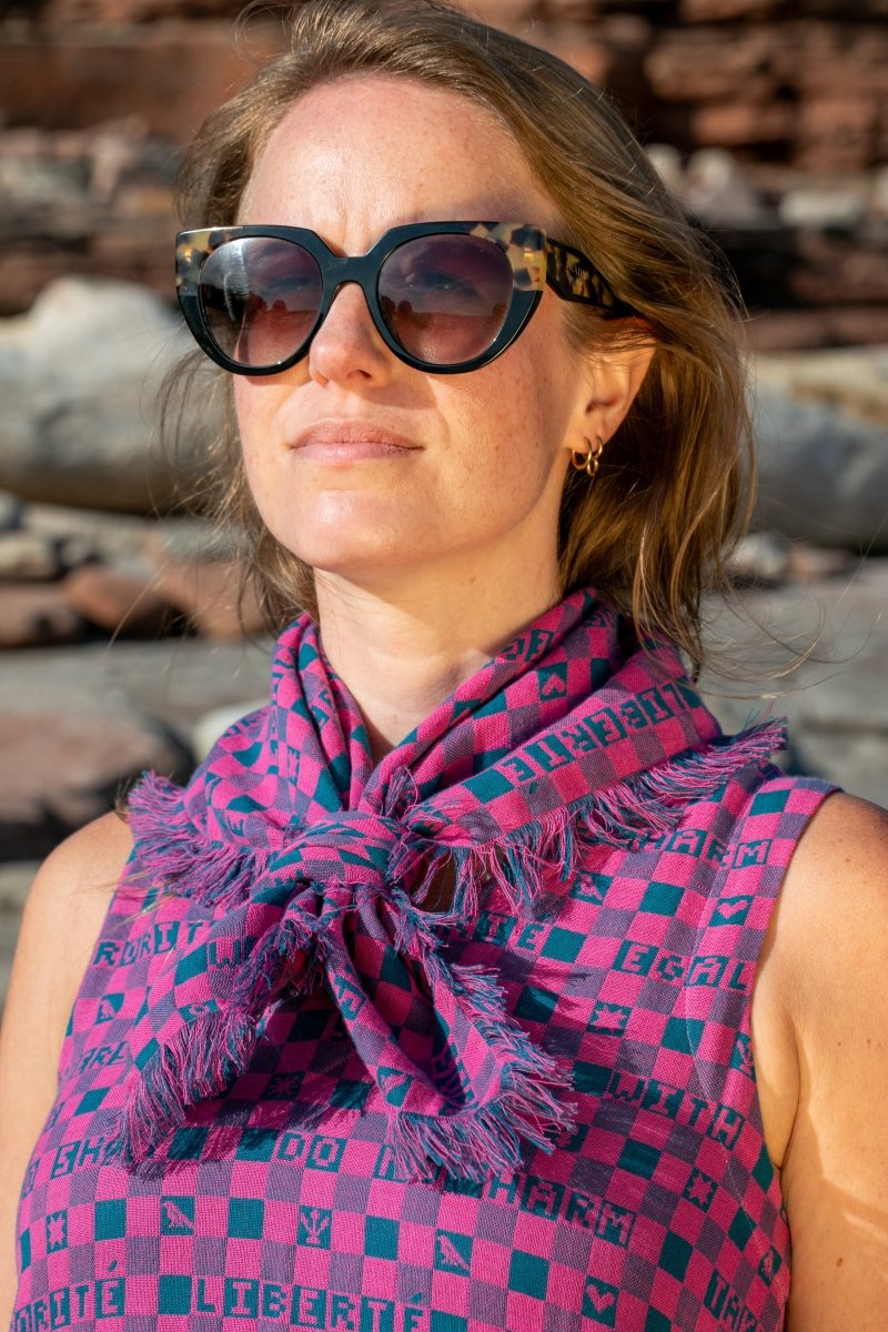 Organic Cotton Scarf in Fuchsia &amp; Teal - Black &amp; Beech